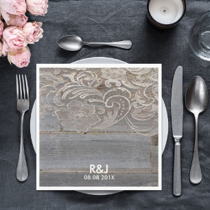 rustic barn wood lace western country wedding napkins