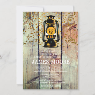Rustic Barn Wood & Lantern 50th Birthday Party Invitation