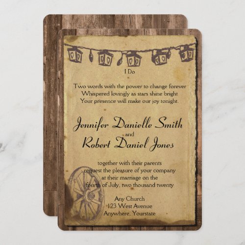 Rustic Barn Wood Lantern Wedding Invitation