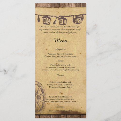 Rustic Barn Wood Lantern Wedding Menu