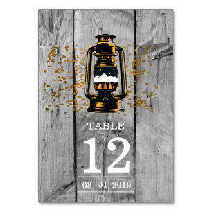 Rustic Barn Wood & Lantern Wedding Table Number