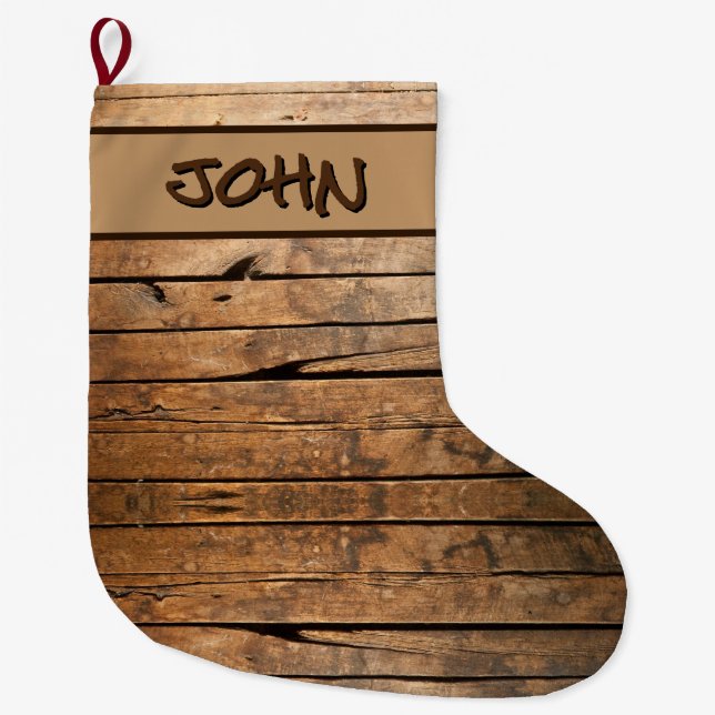 Rustic Barn Wood Large Christmas Stocking (Front)