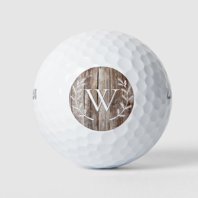 Rustic Barn Wood Laurel Monogrammed Golf Ball (Front)