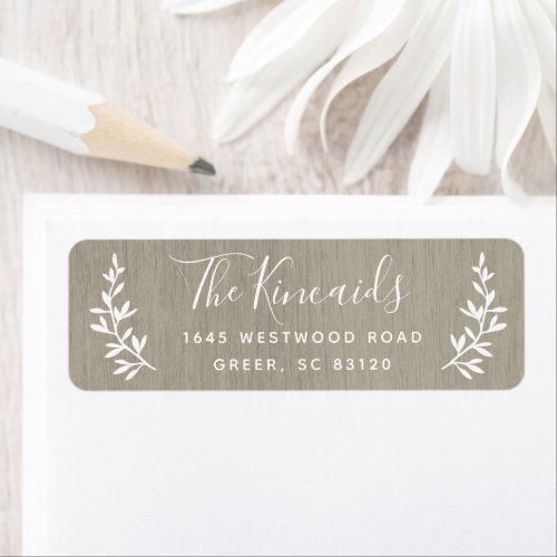 Rustic barn wood laurel wreath return address label