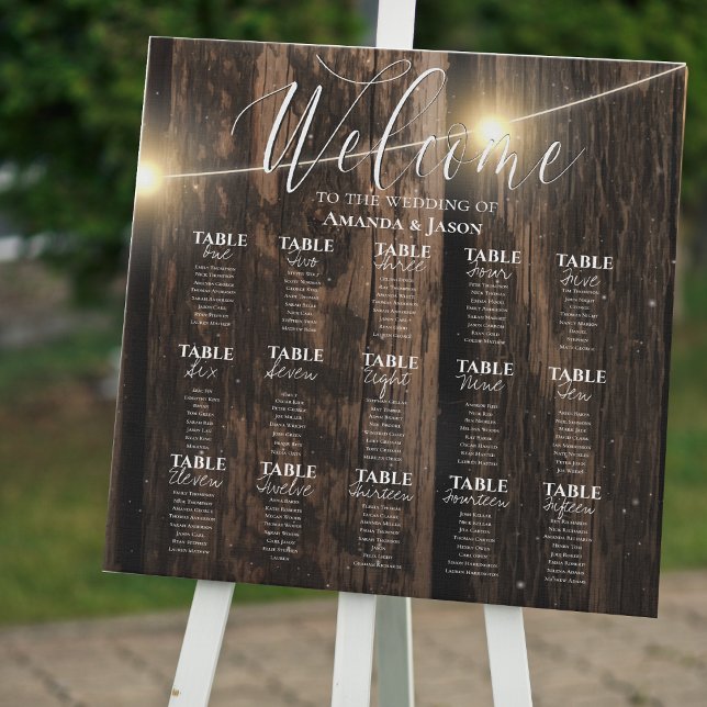 Rustic Barn Wood Lights Wedding Seating Chart  Faux Canvas Print (Rustic Barn Wood Lights Wedding Seating Chart Faux Canvas Print)