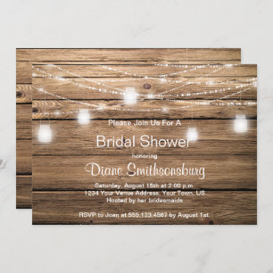 Rustic Barn Wood Mason Jar Lights Bridal Shower Invitation