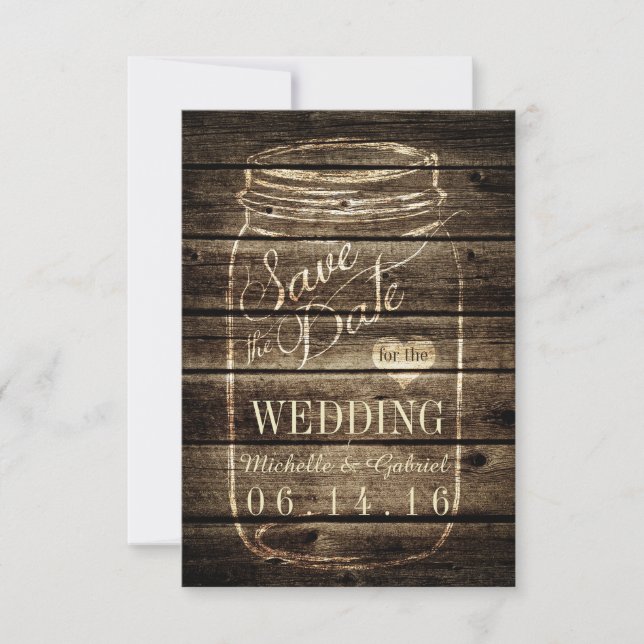 Rustic Barn Wood Mason Jar Save the Date (Front)