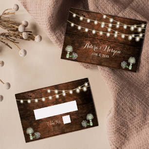 Rustic Barn Wood Mason Jar String Lights Wedding Place Card