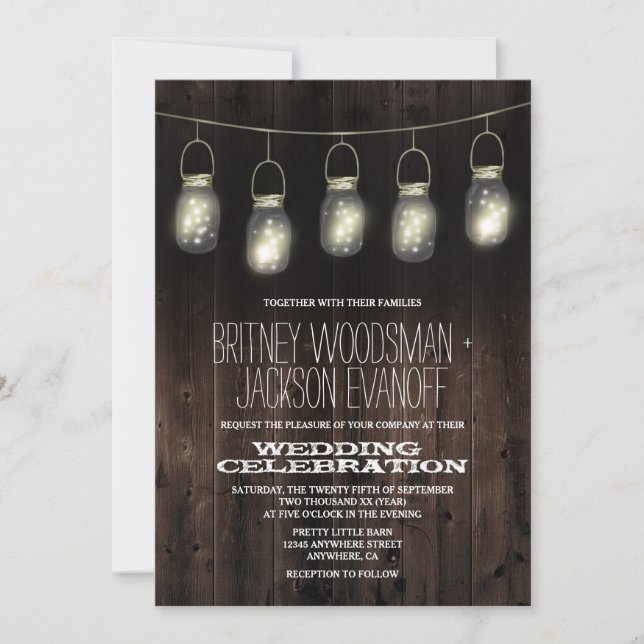 Rustic Barn Wood Mason Jar Wedding Invitations (Front)
