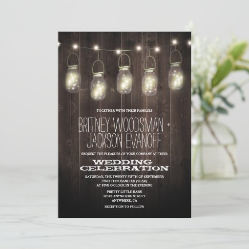 Rustic Barn Wood Mason Jar Wedding Invitations Zazzle