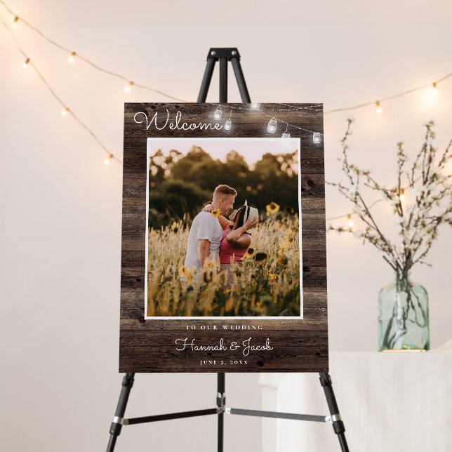 Rustic Barn Wood Mason Jar Wedding Welcome Foam Board (In Situ (Stand))