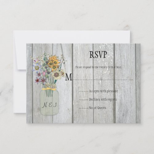 Rustic Barn Wood Mason Jar Wildflowers RSVP