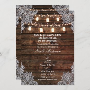 Rustic Barn Wood & Mason Jars Bridal Shower Invitation by printabledigidesigns at Zazzle