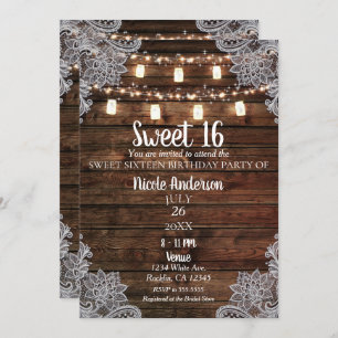 Rustic Barn Wood & Mason Jars Sweet 16 Party Invitation
