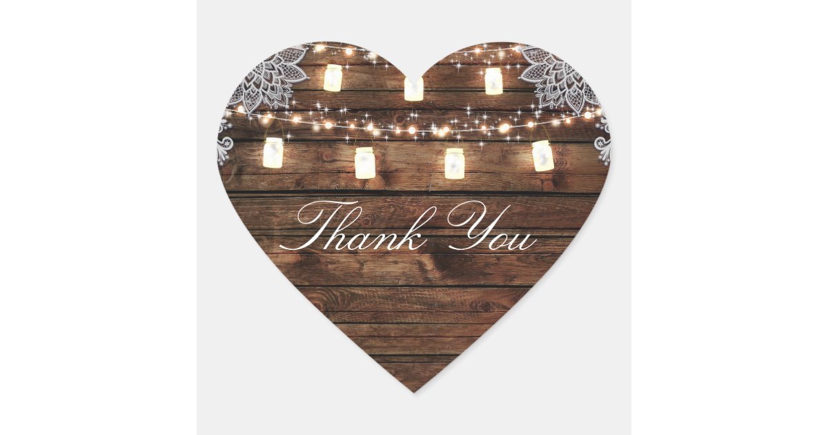Rustic Barn Stickers Rustic Barn Wood & Mason Jars Wedding Favor Heart Sticker | Zazzle