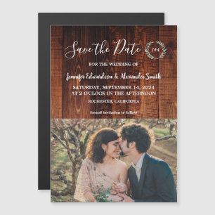 Rustic barn wood monogram photo Save the Date Magnetic Invitation