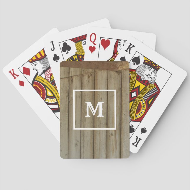 Rustic Barn Wood, Monogram, Western Poker Cards (Back)