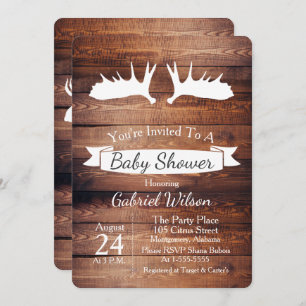 Rustic Barn Wood & Moose Antler Baby Shower Invitation