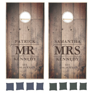 Rustic Barn Wood MR MRS Couples Names Cornhole Set