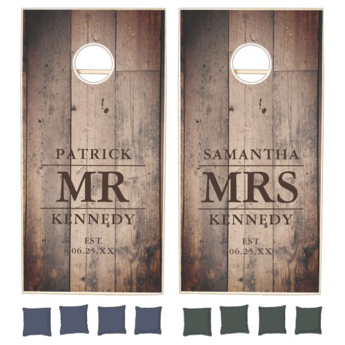 Rustic Barn Wood MR MRS Couples Names Cornhole Set