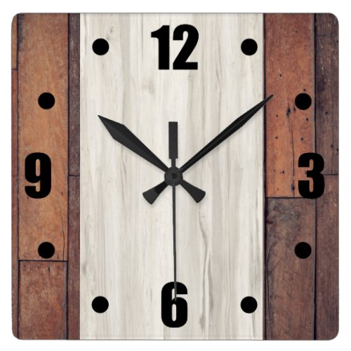  Rustic Barn Wood Natural Wood Block Bold Numbers Square Wall Clock