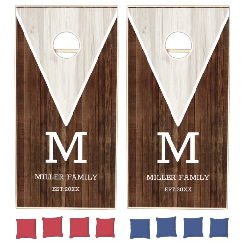 Rustic Barn Wood Natural Wood Family Monogram   Cornhole Set