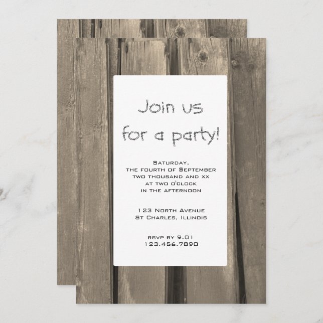 Rustic Barn Wood Party Invitation (Front/Back)
