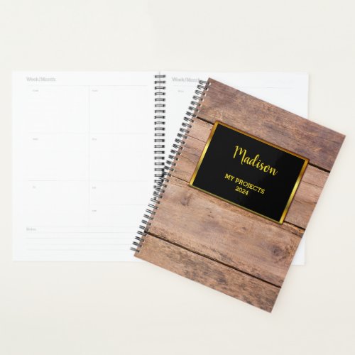 Rustic barn wood pattern black gold professional planner