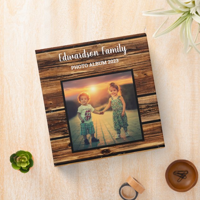 Rustic barn wood pattern family photo 3 ring binder (In Situ)