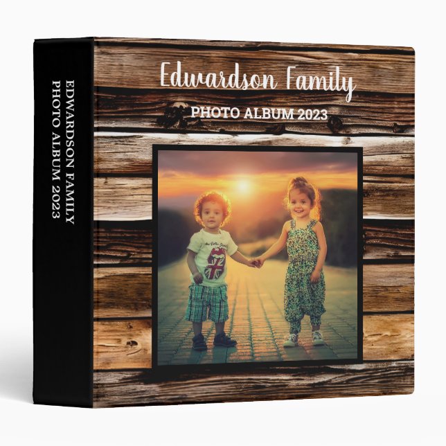 Rustic barn wood pattern family photo 3 ring binder (Front/Spine)