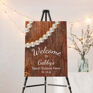 Rustic Barn Wood Pearls Sweet 16 Birthday Party Foam Board
