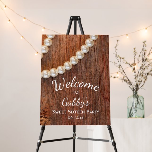 Rustic Barn Wood Pearls Sweet 16 Birthday Party Foam Board (In Situ (Stand))