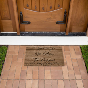 Rustic Barn Wood Personalized Welcome Fiber Doormat