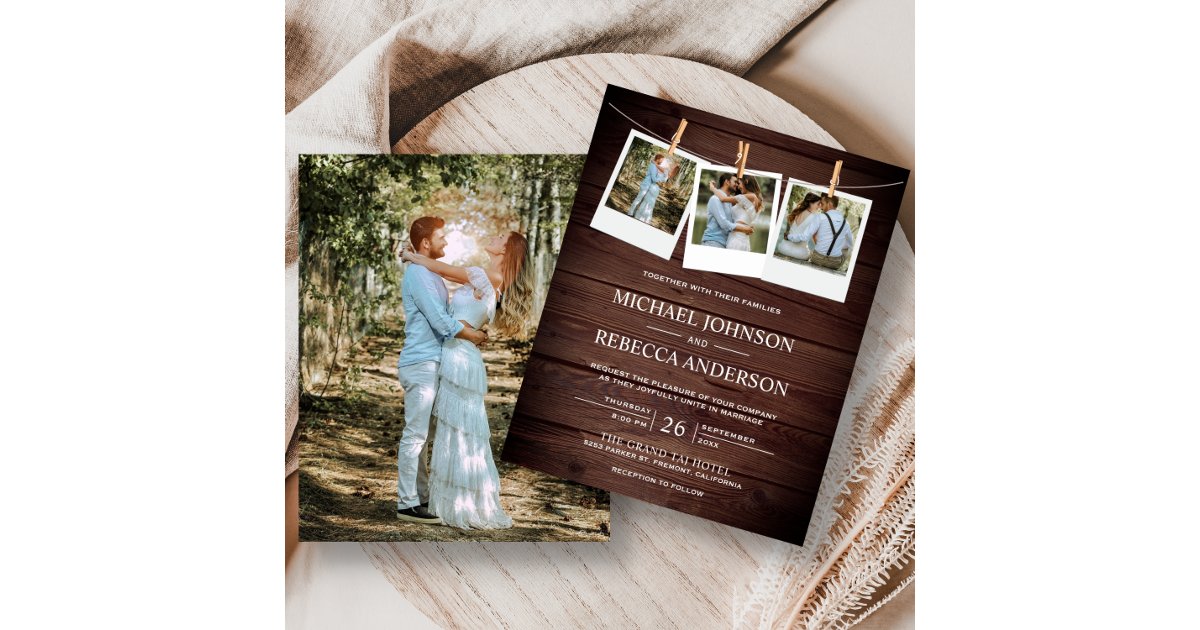 Rustic Barn Wood Photo Budget Wedding Invitation | Zazzle