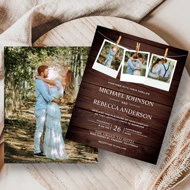 Rustic Barn Wood Photo Budget Wedding Invitation | Zazzle