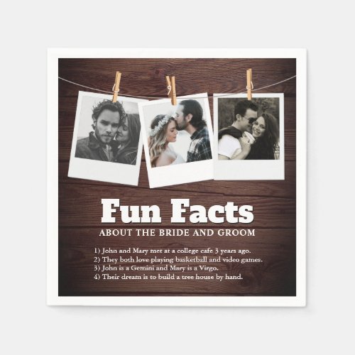 Rustic Barn Wood Photo Collage Fun Facts Wedding  Napkins