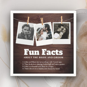 Rustic Barn Wood Photo Collage Fun Facts Wedding Napkins