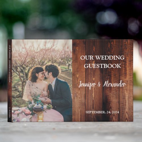 Rustic barn wood photo country Wedding Guest Book
