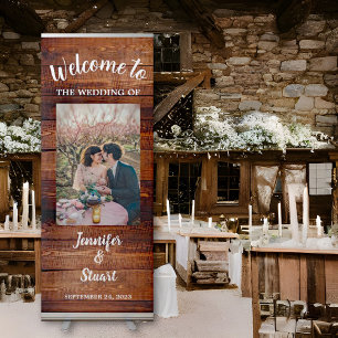 Rustic barn wood photo country wedding retractable banner
