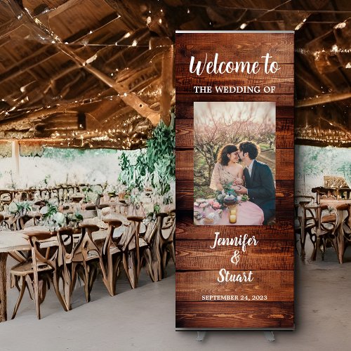 Rustic barn wood photo country wedding retractable banner