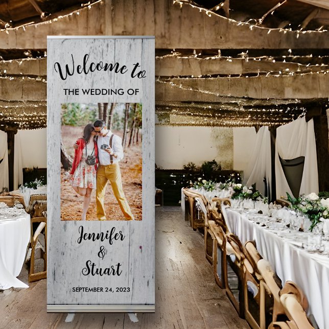 Rustic barn wood photo country wedding retractable banner (Rustic barn wood photo wedding banner.)