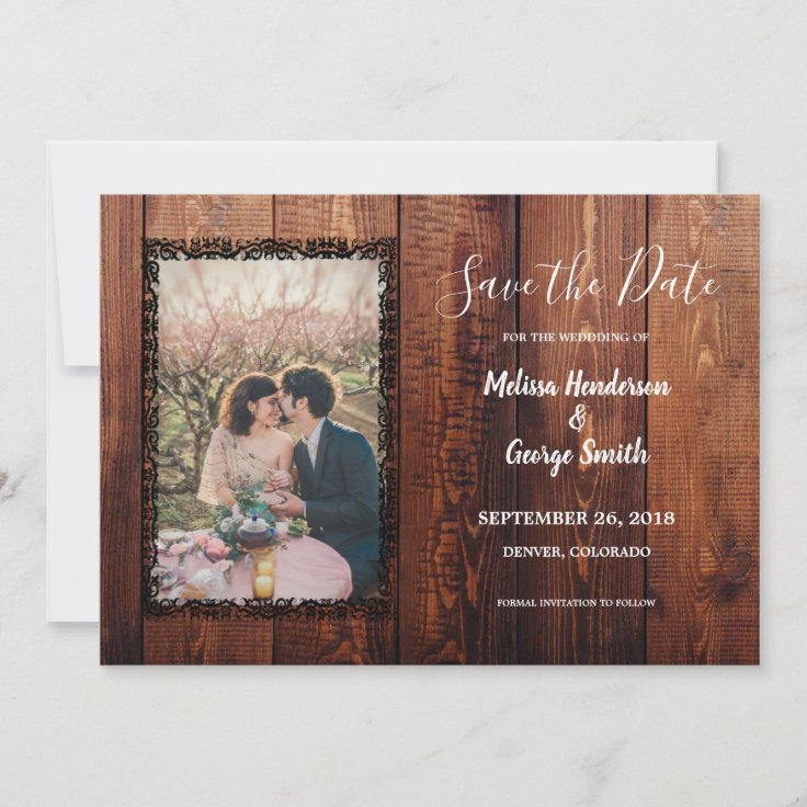 Rustic barn wood photo country wedding save the date | Zazzle