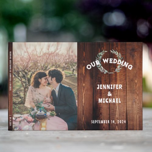 Rustic barn wood photo rural country Wedding Guest Book