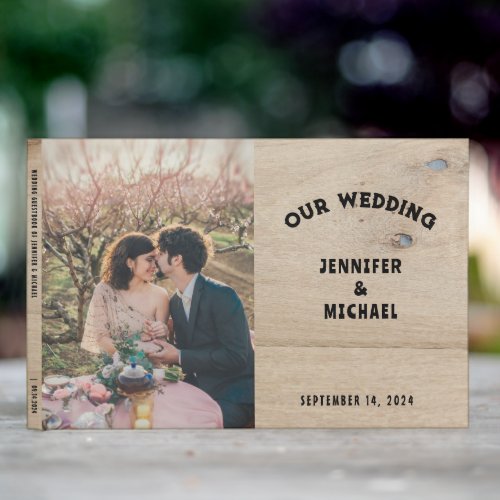Rustic barn wood photo rural country Wedding Guest Book