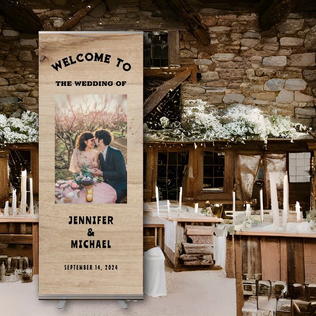 Rustic barn wood photo rural country wedding retractable banner (Rustic barn wood photo wedding retractable banner. For your rural country wedding.)