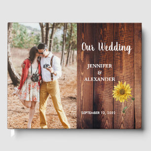 Rustic barn wood photo sunflower country Wedding G Guest Book