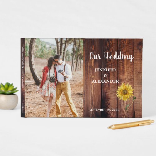 Rustic barn wood photo sunflower country Wedding G Guest Book