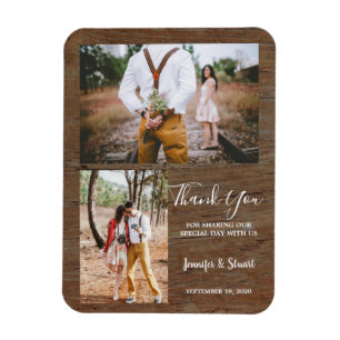 Rustic barn wood photo Thank You wedding magnet