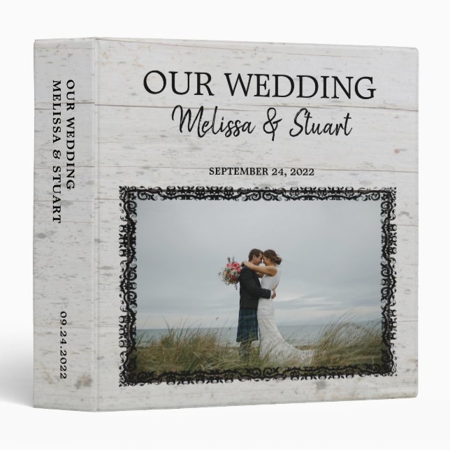 Rustic barn wood photo Wedding album 3 Ring Binder (Front/Spine)