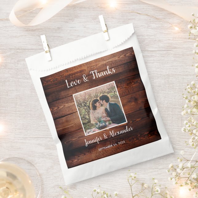 Rustic barn wood photo Wedding Love Thanks Favor Bag (Clipped)